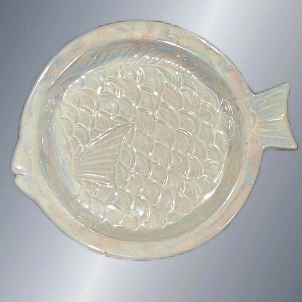Iridescent Ceramic Fish Plate Coastal Vintage Style Decor (Hobby Lobby)